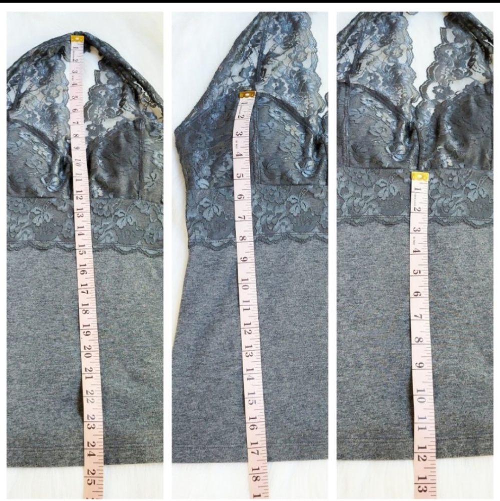 Gray Lace Halter Top Cami Tank Top